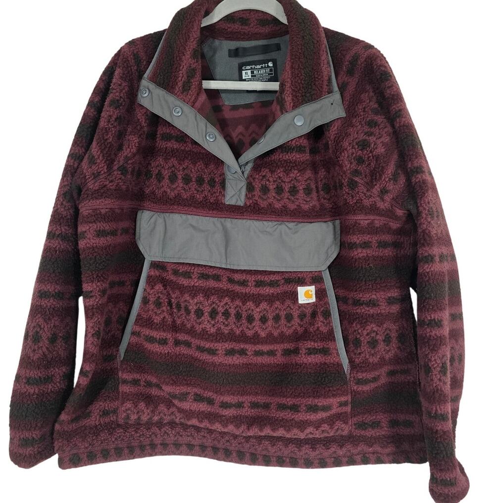 Carhartt Womens XL Fleece Pullover Aztec Sherpa Snap Anorak Hiking Utility Cozy